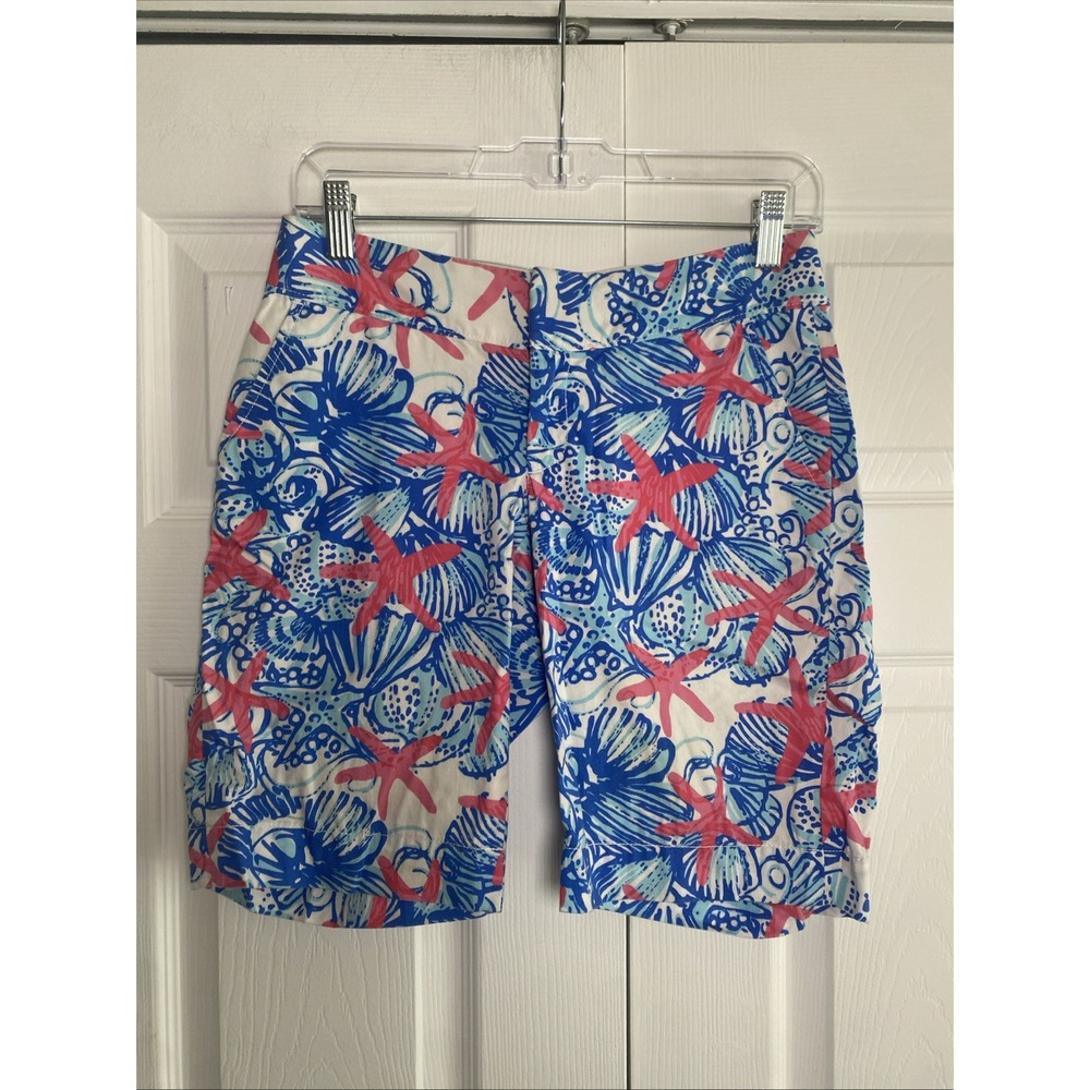 Lilly Pulitzer The Chipper Short Womens Size 0 Blue Pink Starfish Shells Cotton